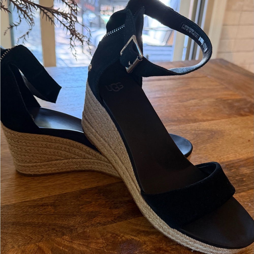 UGG Black and Tan Wedge Sandals